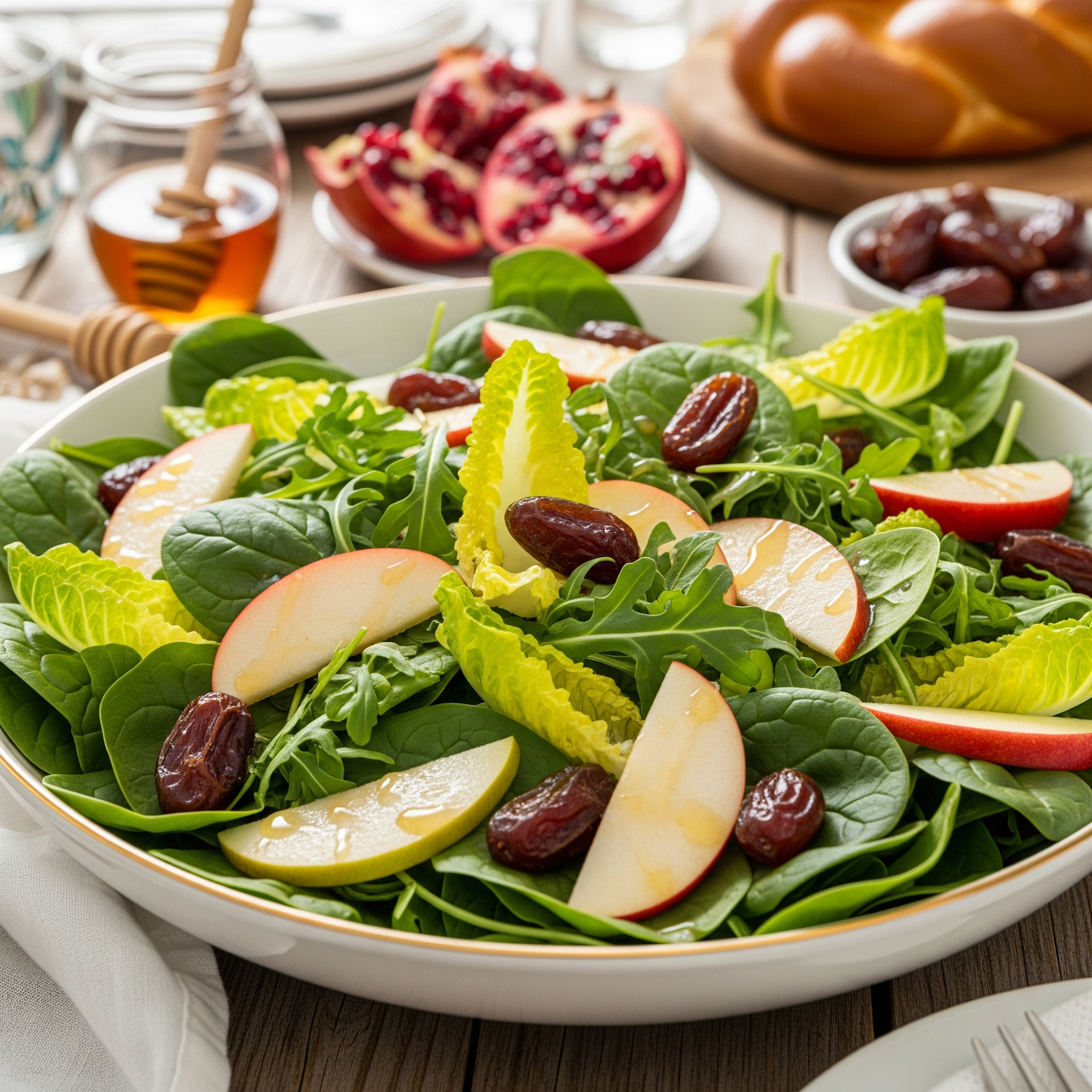 סלט ירוק רענן עם תפוחים, אגסים ותמרים – מושלם לשולחן ראש השנה