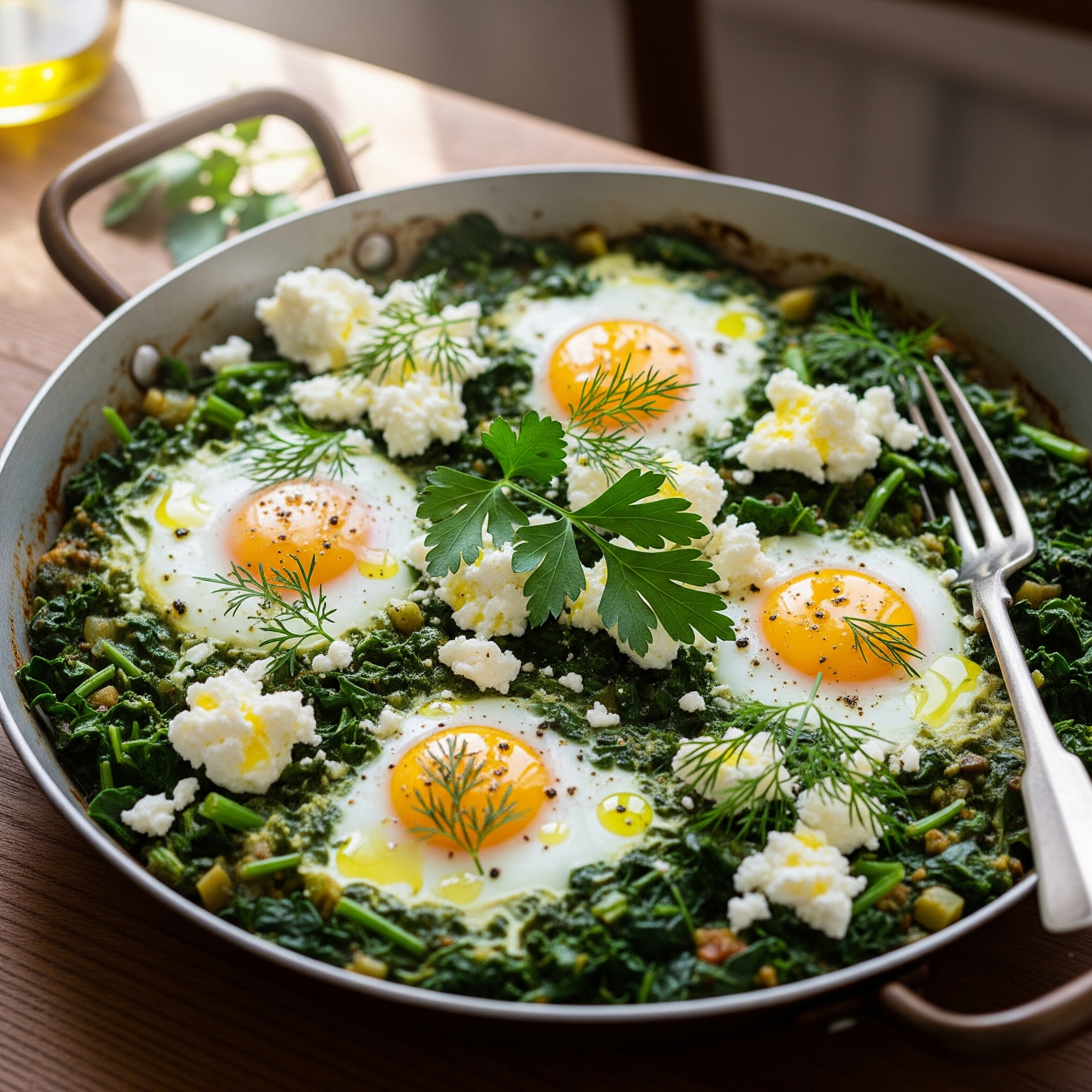 שקשוקה ירוקה עם תרד וגבינת פטה: הטוויסט המרענן למנה האהובה